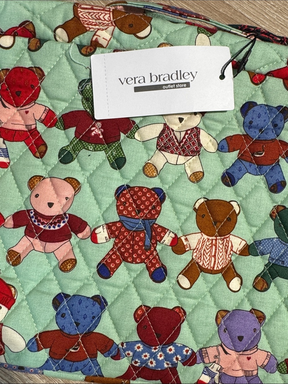 Vera Bradley Lay Flat Mint Toasty Teddy Bear Quilted Travel Orgainizer - Picture 2 of 8